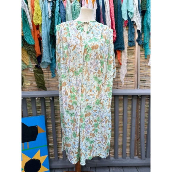 Vintage 70s 80s Floral Midi Dress Pastel Polyester Handmade Garden Party - Picture 7 of 11